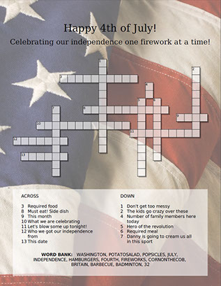 Independence Day Crossword Puzzle Printable